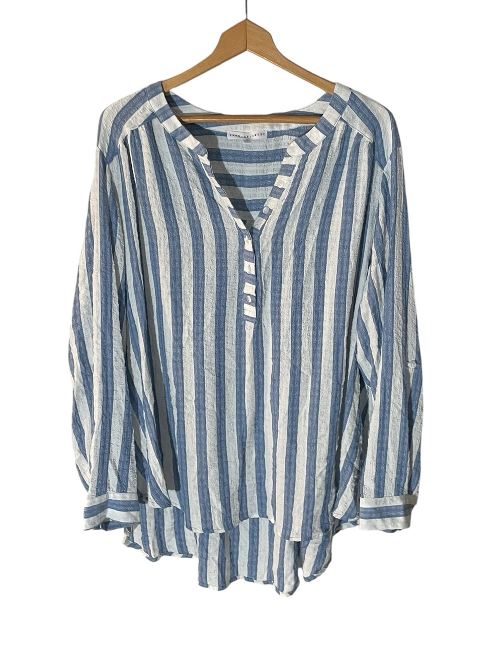 A8- Lightweight Blue & White Stripe Button-Popover Top by Unknown Brand